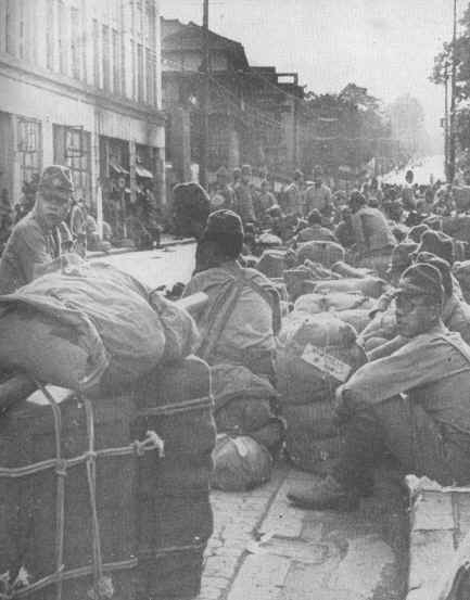 Japanese soldiers awaiting evacuation after WWII