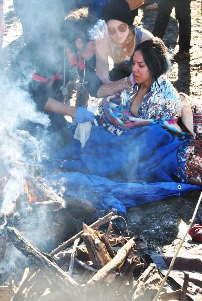 Activist warming up after coming out of Cantapeta Creek - photo by C.S. Hagen